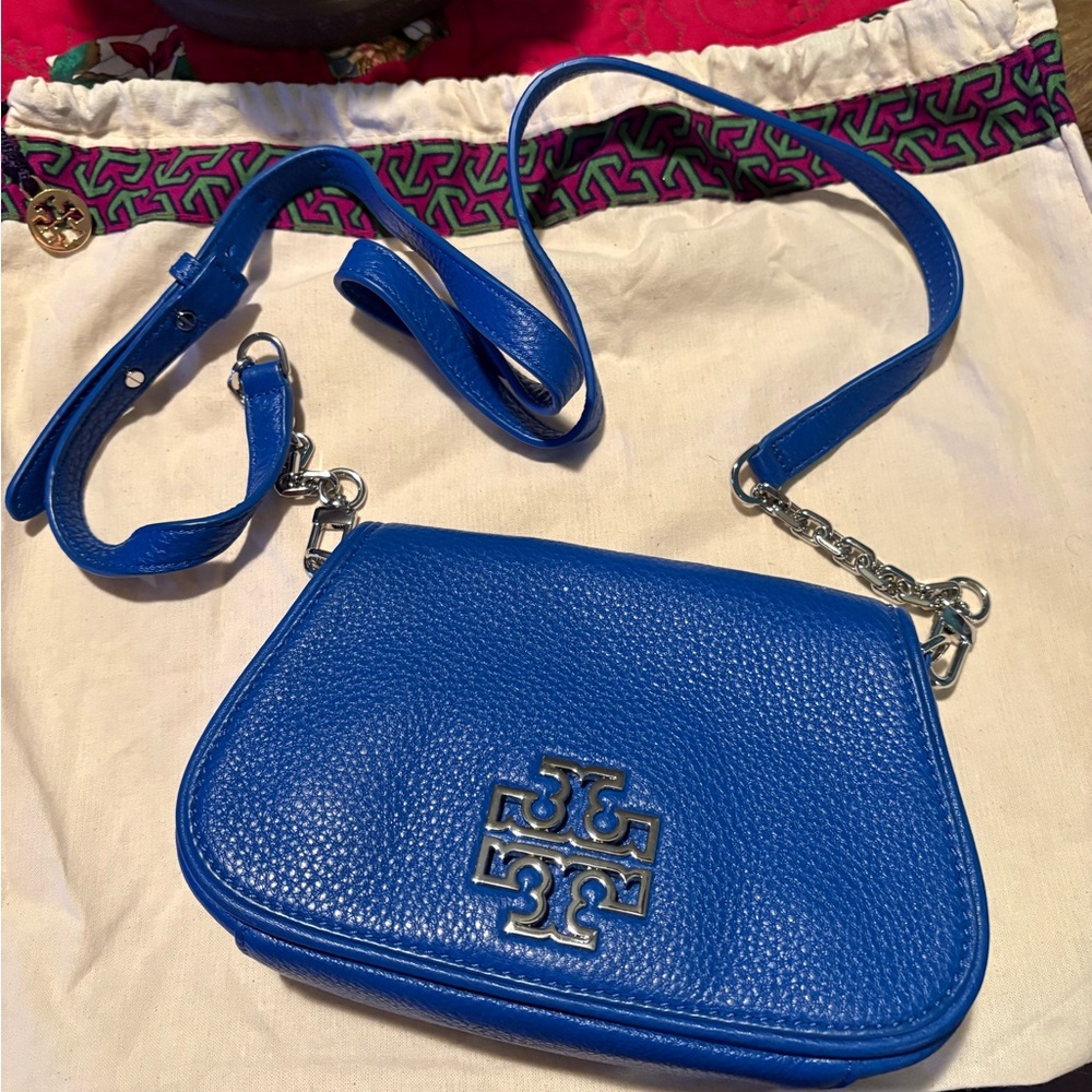 Tory Burch Britten Mini Vibrant Blue Pebbled Leather Bag
